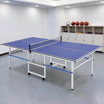Table de ping-pong portative 8 pi avec mode lecture, filet de tennis de table pliable, raquettes et balles, bleu