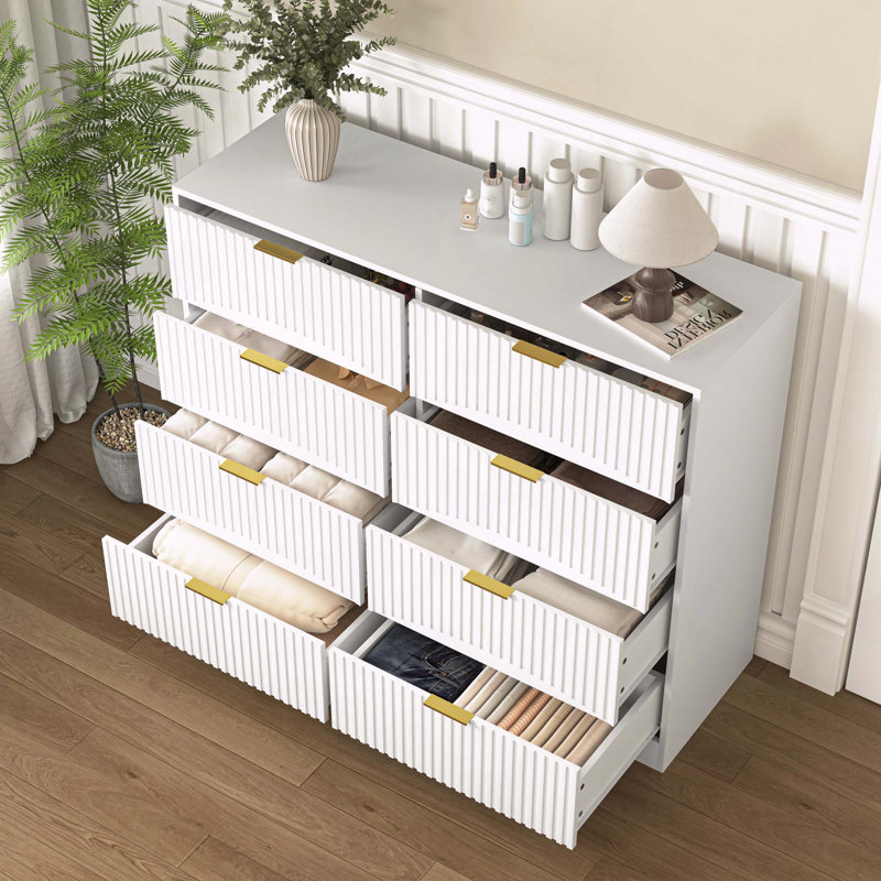 Commode 8 tiroirs en bois, Blanc