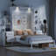 Lit escamotable double pleine grandeur avec tablettes, tiroirs et lumières DEL