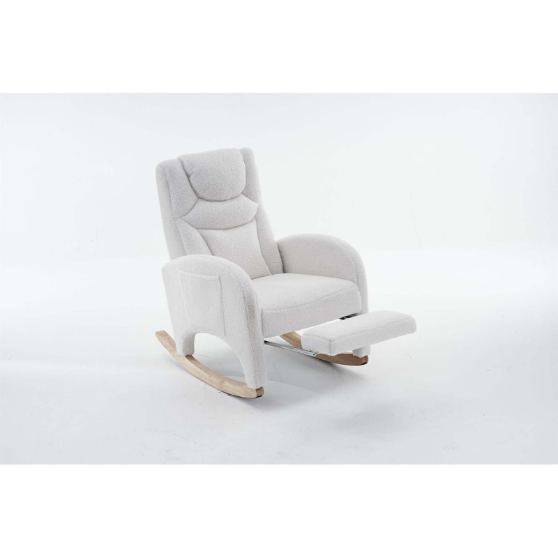 Chaise berçante confortable en peluche avec repose-pieds réglable en tissu pour la détente et le soutien, Ivoire ivoire