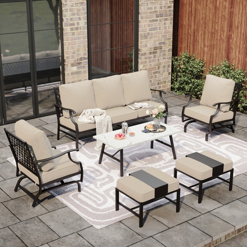 Tapasi 5-7 - Person Patio Conversation Set with Rocking Lounge Chairs & Optional Ottoman, Beige, Yes