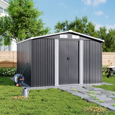 Metal Tool Shed with Pitched Roof – Charcoal Black