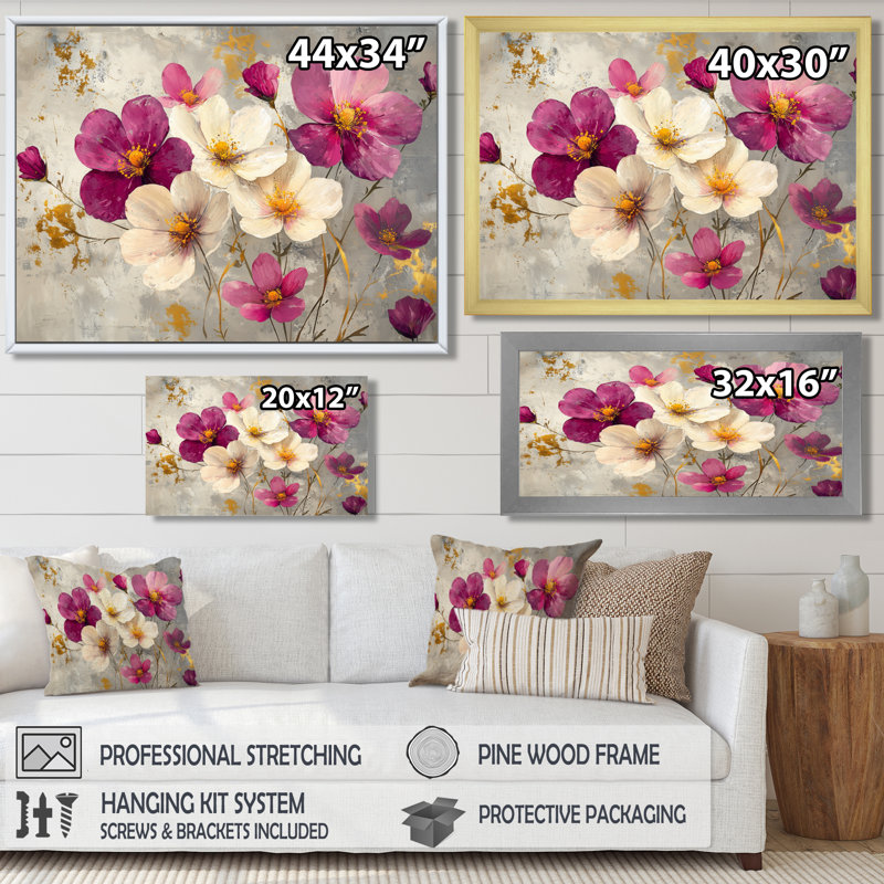 Fleurs sauvages et bouquet de coquelicots lavande - art mural coquelicot, H 24 po x l 32 po, Blanc