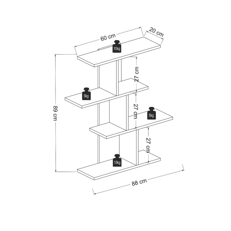 4 Piece Tiered Shelf, White Oak