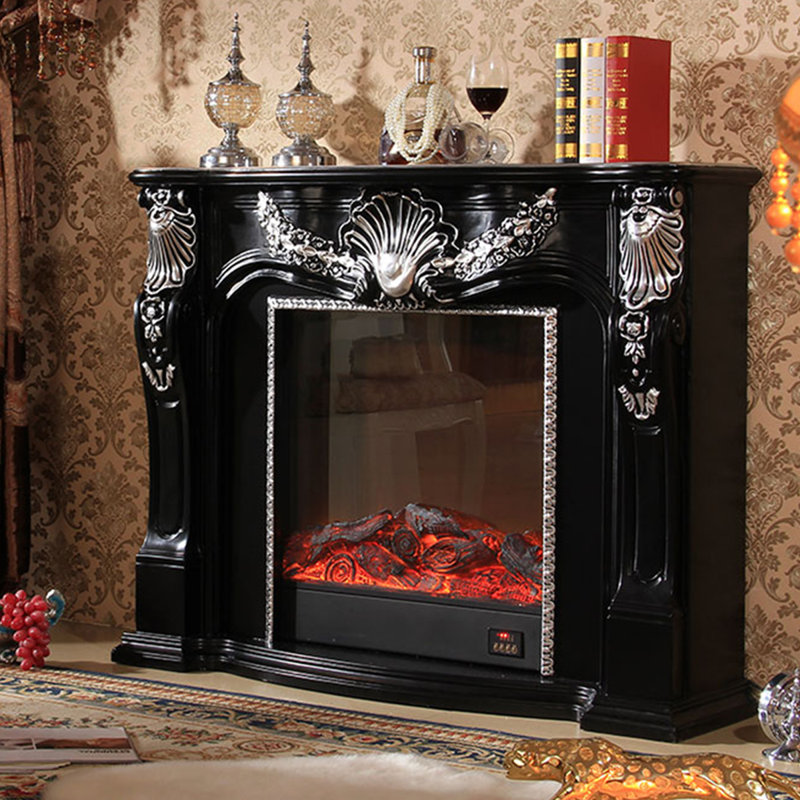 Black Solid + Manufactured Wood Electric Fireplace