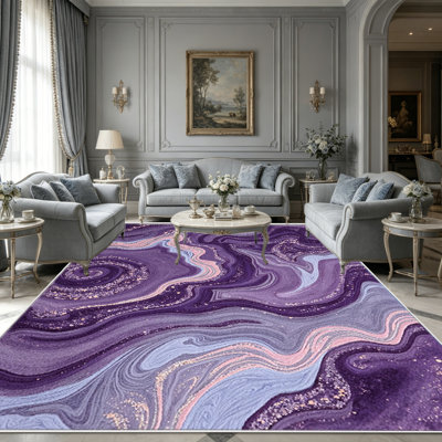Tapis en marbre lilas de 1 pièce, élégant tapis décoratif polyvalent, facile à nettoyer et à entretenir, pièce de mobilier idéale pour la chambre à coucher, le salon, le couloir, le vestibule, le dortoir et le bureau afin de rafraîchir l'ambiance intérieure de votre maison