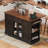 53" Farmhouse Kitchen Island with Two Tempered Glass Cabinet Doors, Power Outlet, Rolling Kitchen Cart on Wheels with Drop Leaf, 5 Open Side Racks, 3 Drawers, for Kitchen, Dining Room, Black