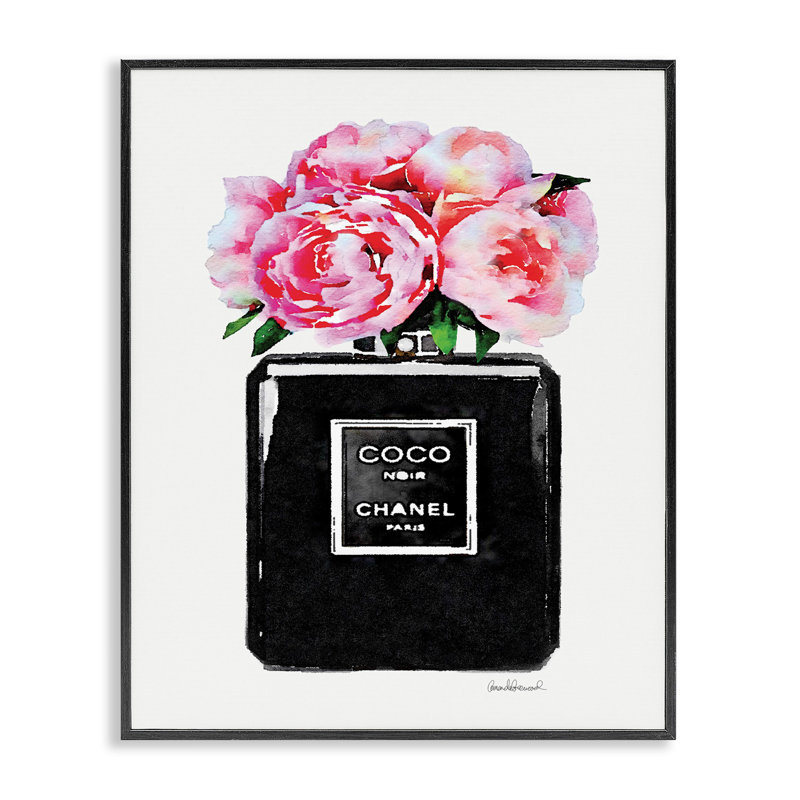 «Perfume Bottle Flower Peony», impression, Giclée encadrée noir minuit, H 30 po x l 24 po