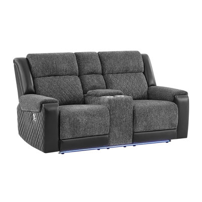 U5915 Grey/black Console Reclining Loveseat With Immersive Sound And Blue-color Led