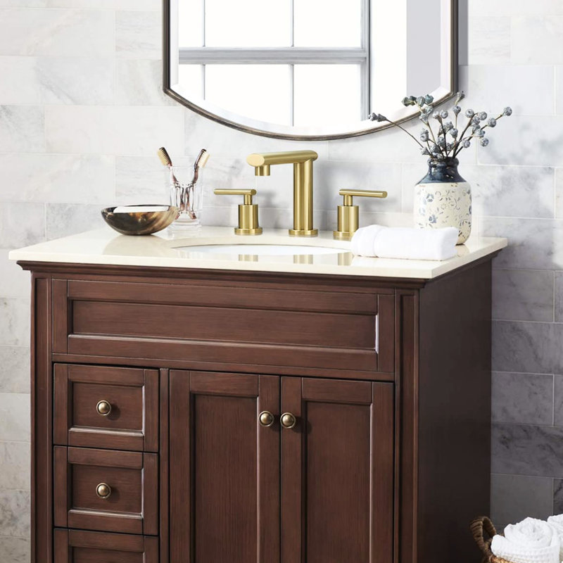 8 Inch Widespread Lavatory Faucet, Brushed Gold - Stain Coating For Longevity 2 Bathroom Faucet Compatible With Various Designs