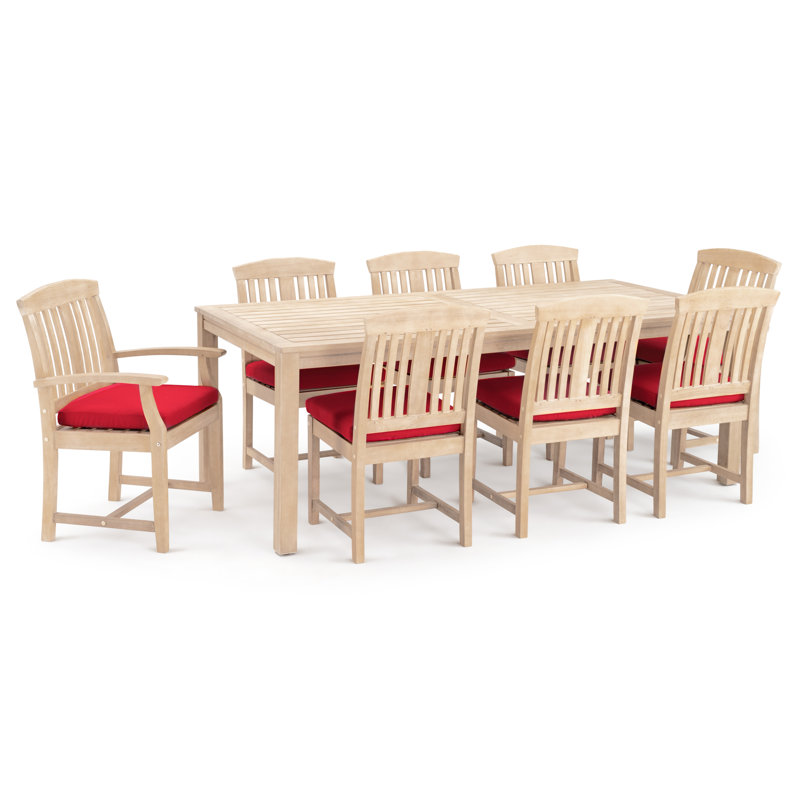 Ensemble de salle à manger rectangulaire en acacia 8 personnes avec housses de coussin Sunbrella Paulet