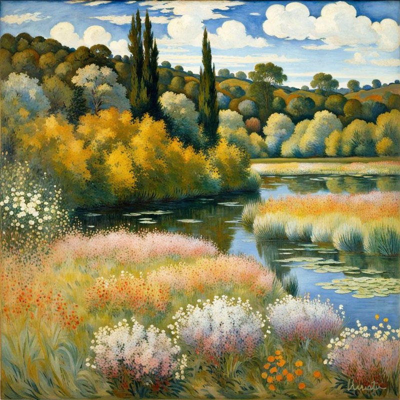 Tranquil Lakeside Bloom – Wrapped Canvas Wall Art, 12'' H x 12'' W