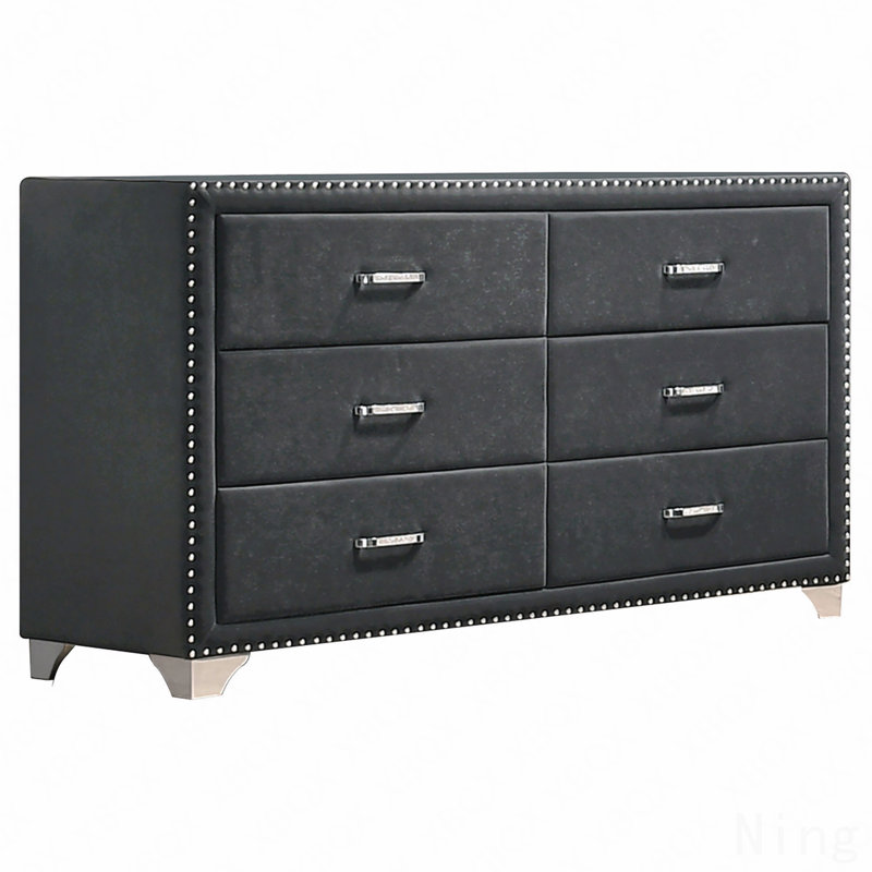 Commode rembourrée 6 tiroirs, Gris