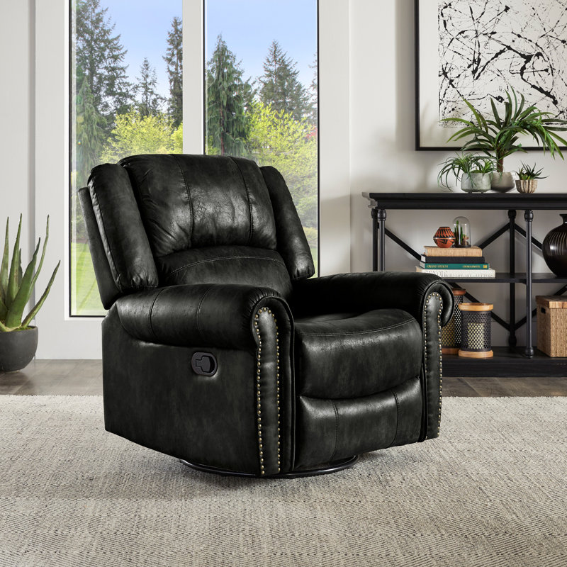 Fauteuil inclinable pivotant en microfibre Doniphan, Noir, noir, noir, noir