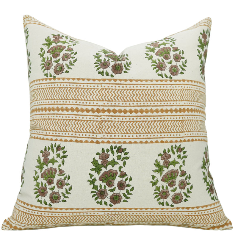 Housse de coussin à motif de blocs Housse de coussin à motif floral à motif de blocs Accessoires de maison douillets Housse de coussin à motif bohème chic pour décor de canapé (Anar). 