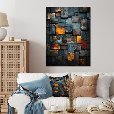 Cubes dorés abstraits géométriques abstraits - tuile abstraite, art mural en métal