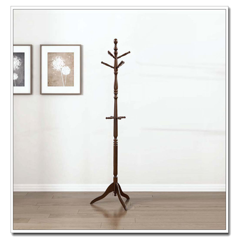 Portemanteau en bois massif, 10 crochets, Marron foncé
