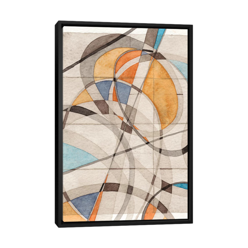 « ovales & lines i », impression sur toile, H 26 po x l 18 po x P 1,5 po, Toile avec cadre noir, Pas de tapis