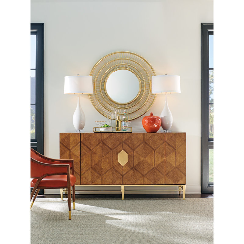 Contemporary Hexagon Golden Pull 71" Brown & Gold Buffet