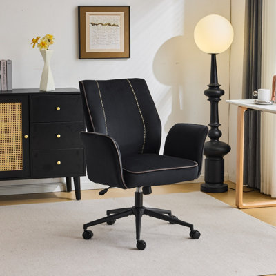 28.5“ W Velvet Dovetail Swivel Office Chair With Wheels