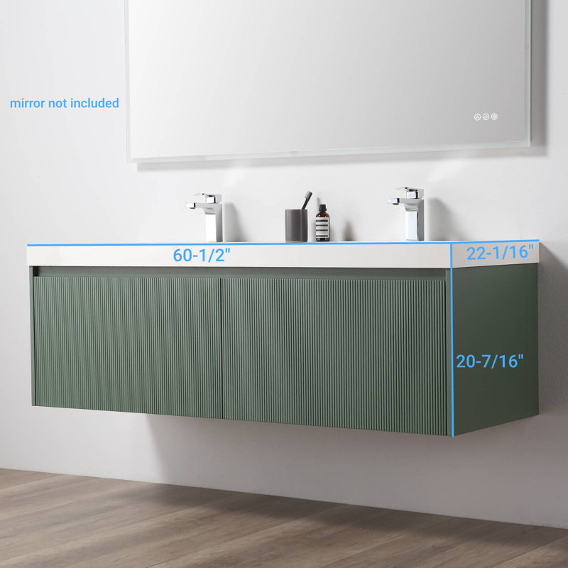Meuble-lavabo flottant à double cuve Annaliya, Vert aventurine
