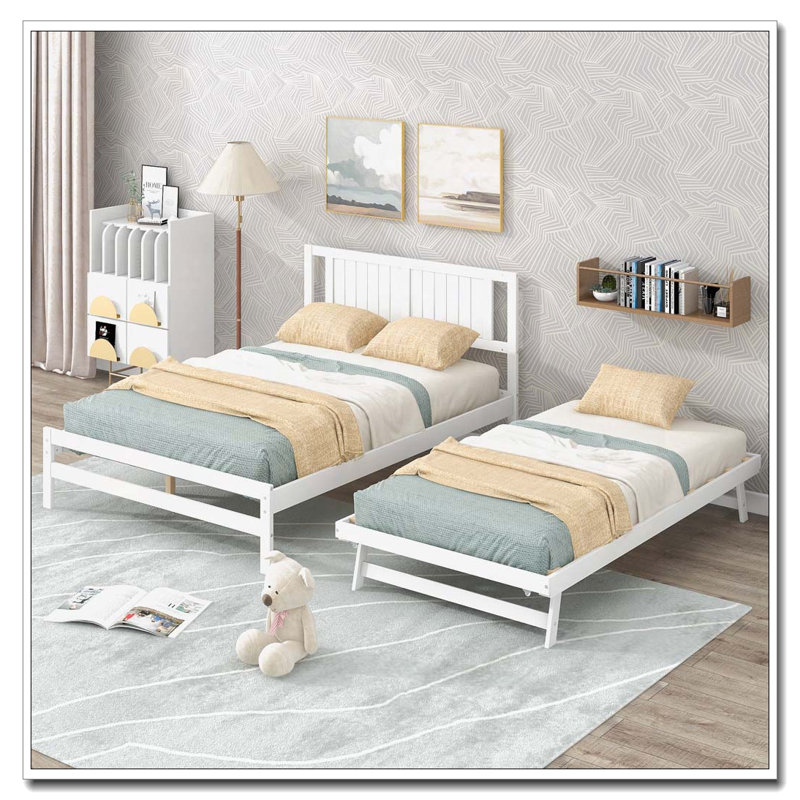 Lit plateforme avec lit gigogne réglable, Blanc