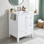 Meuble-lavabo autoportant 24 po en bois massif + panneau de fibres à densité moyenne avec lavabo intégré en céramique, armoire de bain blanche avec tablettes de rangement, porte à fermeture en douceur, 3 tiroirs et poignées-1866605627