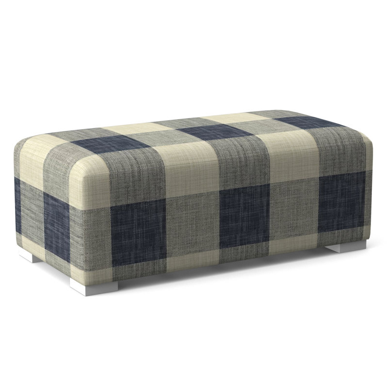 Campos Ottoman, Blue Buffalo Check; 0120-61, Frost White