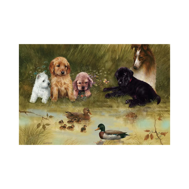 «Visit to the pond» par Giordano Studios - peinture sur toile tendue, H 18 po x l 26 po x P 1,5 po