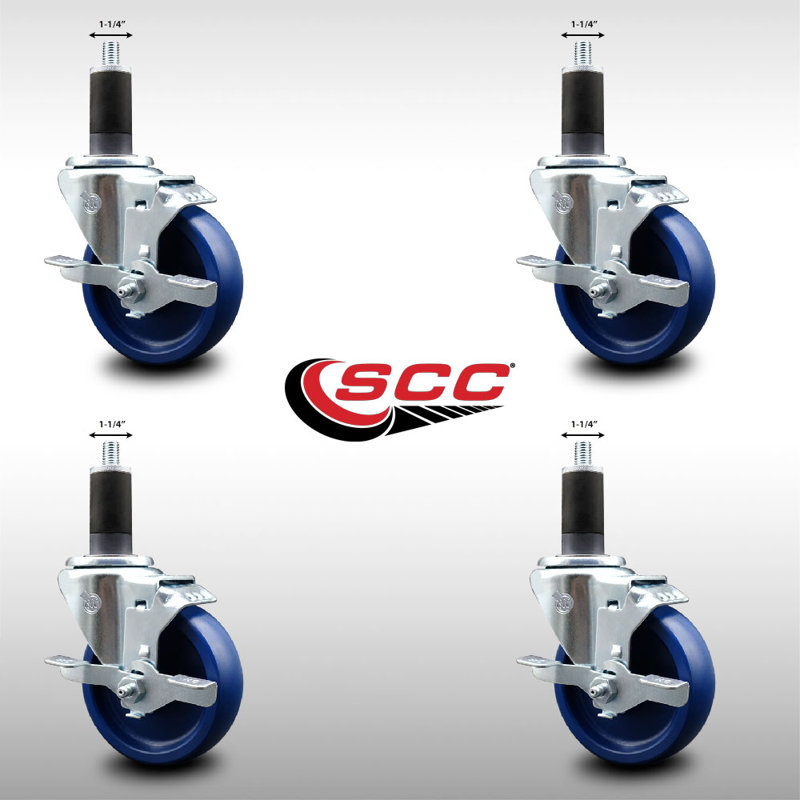 Ensemble de roulettes extensibles en poly 4 po pivotant de 4 po avec frein SCC