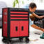 28 - Inch 3 Drawer Rolling Tool Chest In Black And Red, Equipped With Wheels Locking For Workshop Storage Garage Steel Key Locking, Good Warehouse