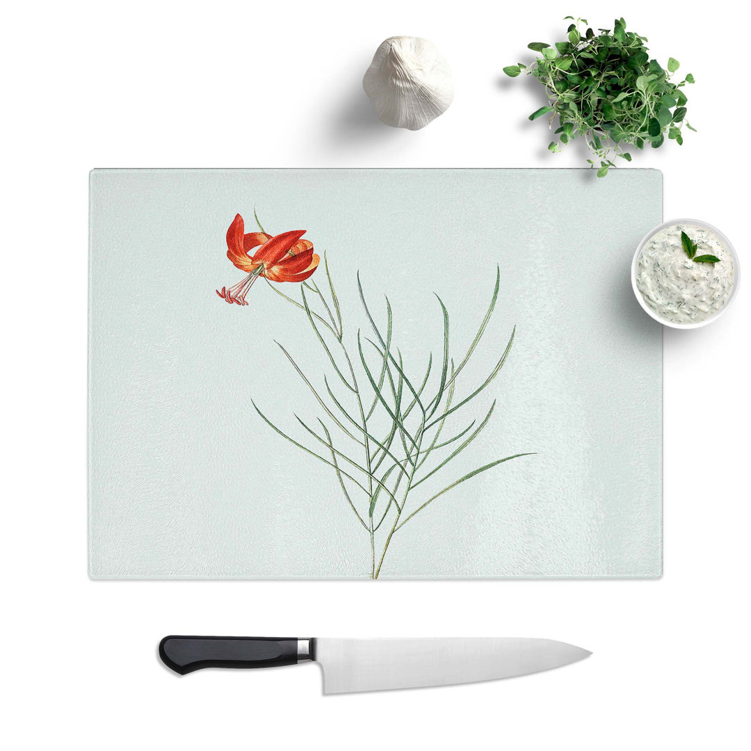 Tempered Glass Coral Lily Flower Chopping Board