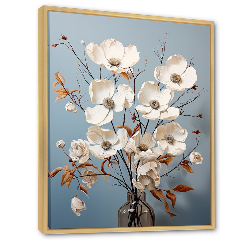 Cornouiller blanc qui fleurit tranquillité sur toile, Cadre naturel flottant, H 32 po x l 24 po x P 1 po