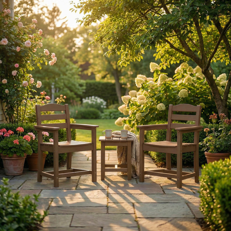 Fauteuils de patio en PEHD avec siège et dossier à lattes, capacité de 360 lb (ensemble de 2), Brun