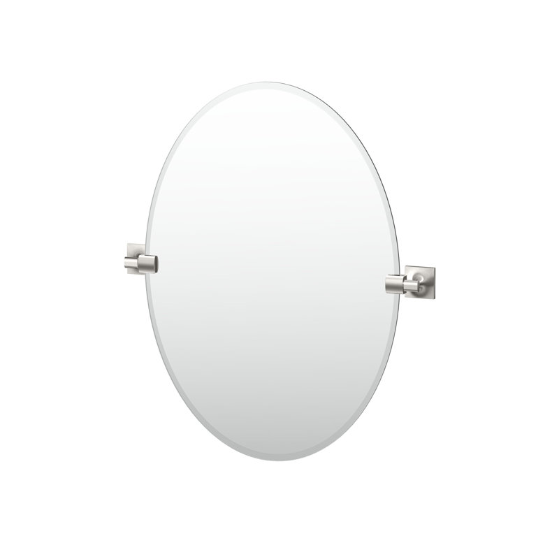 Waterline Frameless Oval Bathroom Vanity Mirror | Wall Mounted Pivoting and Beveled Mirror, Chrome, 26.5" x 23.5"