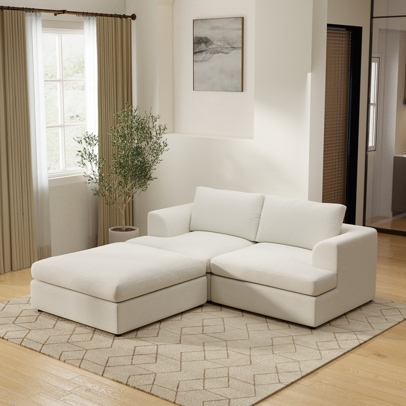 Canapé modulaire rembourré 3 pièces avec repose-pieds Boucle, White
