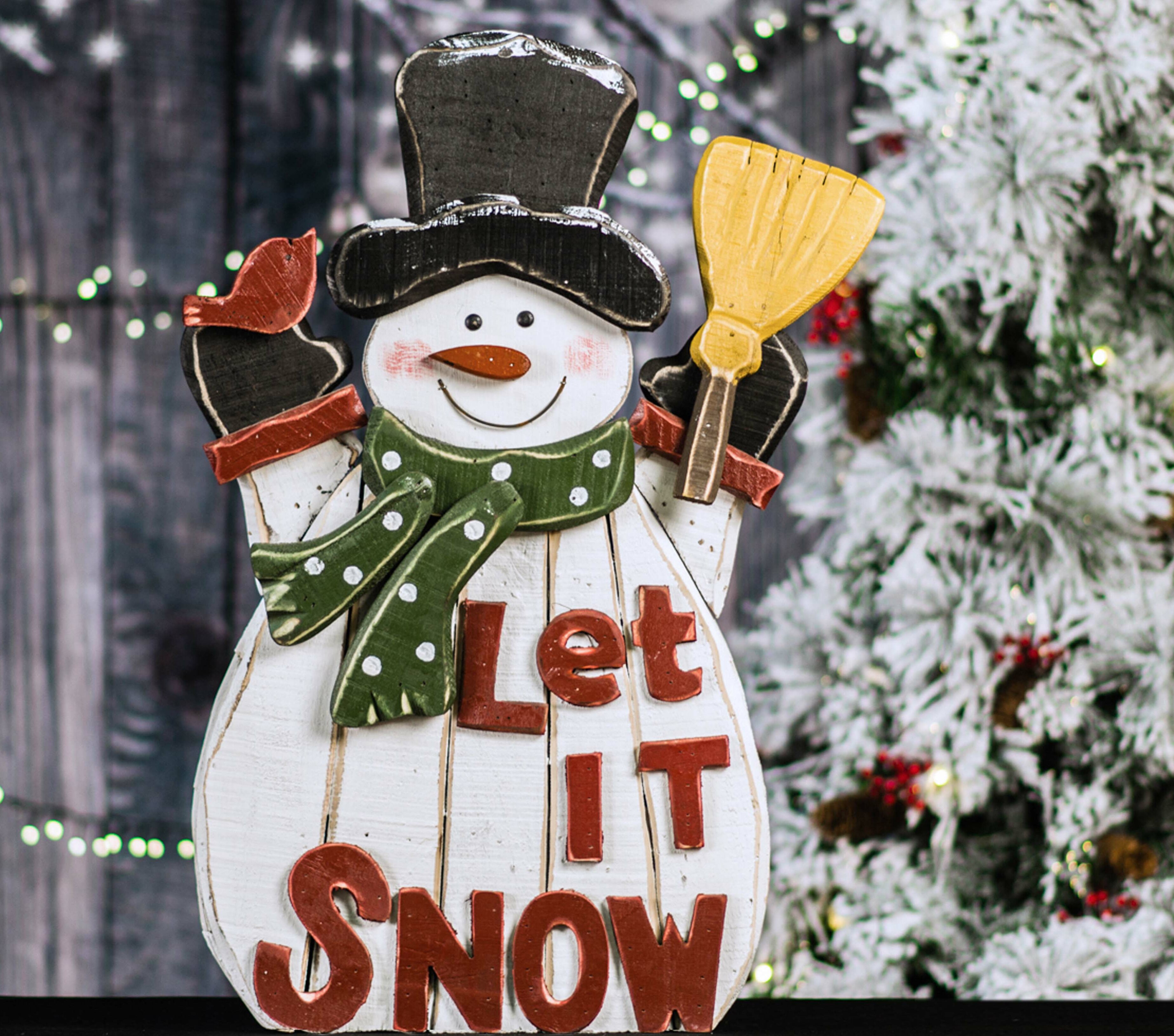 The Holiday Aisle® Wooden Snowman Let It Snow Figurine & Reviews | Wayfair