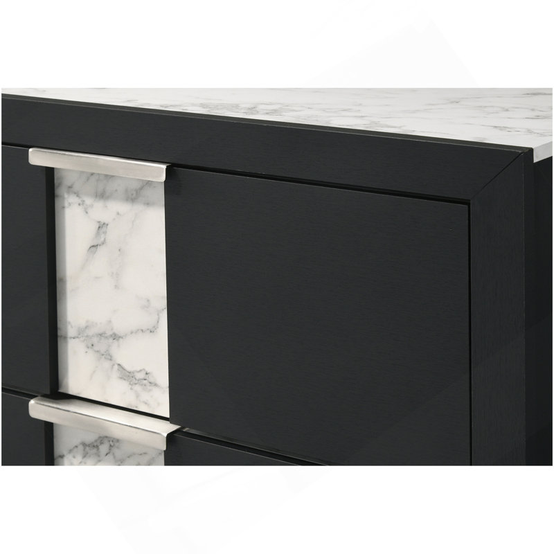 1Pc Contemporary Black Finish Chest Five Drawers Metal Knobs Black White Bedroom Wooden Furniture, Black/White