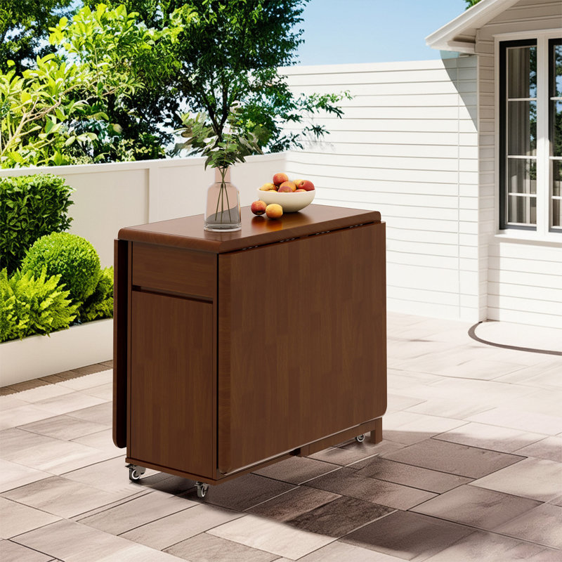 Retro Style Kitchen Table with Storage - Foldable & on Casters | Rolls Smoothly & Saves Space | 1.3m or 1.5m Walnut Foldable Table for 4-6 Seater Dining Fully Assembled, No Assembly Required.（（1 dining table + 4 chairs））