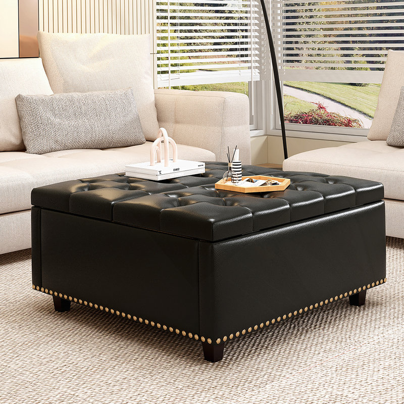 Square Tufted Upholstered PU Ottoman