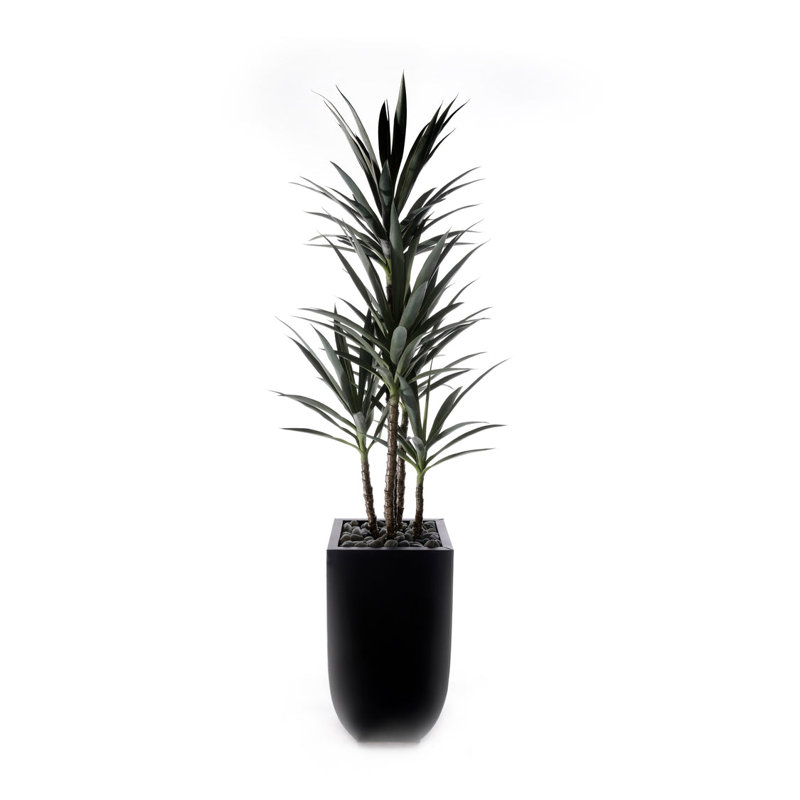 Faux Yucca Plant in Planter, Black