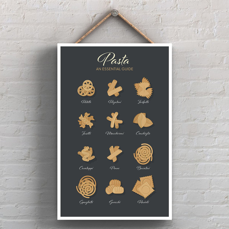 Guide To Pasta Black Wooden Kitchen Plaque 28.5 x 18.5 cm, 18.5cm H x 12cm W x 0.9cm D