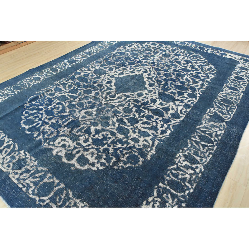 Tapis bleu unique de 9 pi 7 po x 13 pi