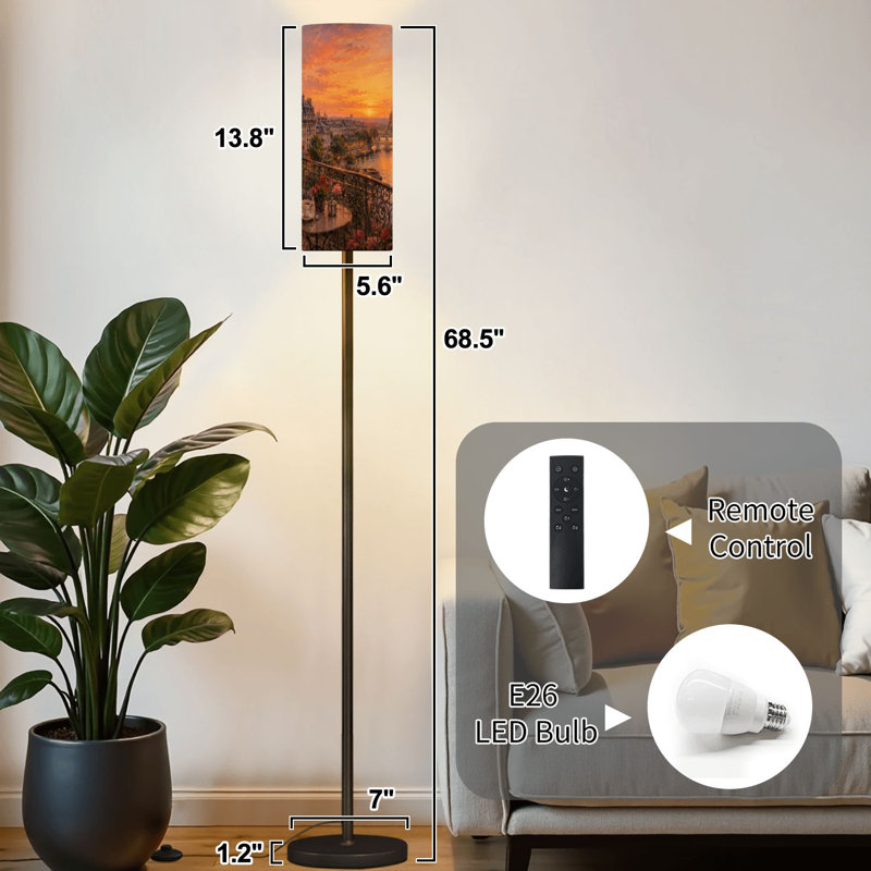 Lampe sur pied romantique Paris vue sur la tour Eiffel plantes à fleurs coucher de soleil moderne à intensité variable avec télécommande interrupteur au pied ampoule abat-jour grand poteau d'angle pour le salon chambre bureau