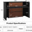 Bureau de réception moderne de 63 po avec lumières à DEL, comptoir avant avec rangement pour le hall d'entrée, le salon de beauté, le magasin de détail, la clinique ou la caisse - finition noire et brun rustique