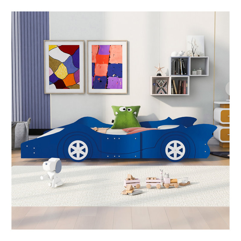 Lit plateforme avec roulettes Race, Bleu, Lit double