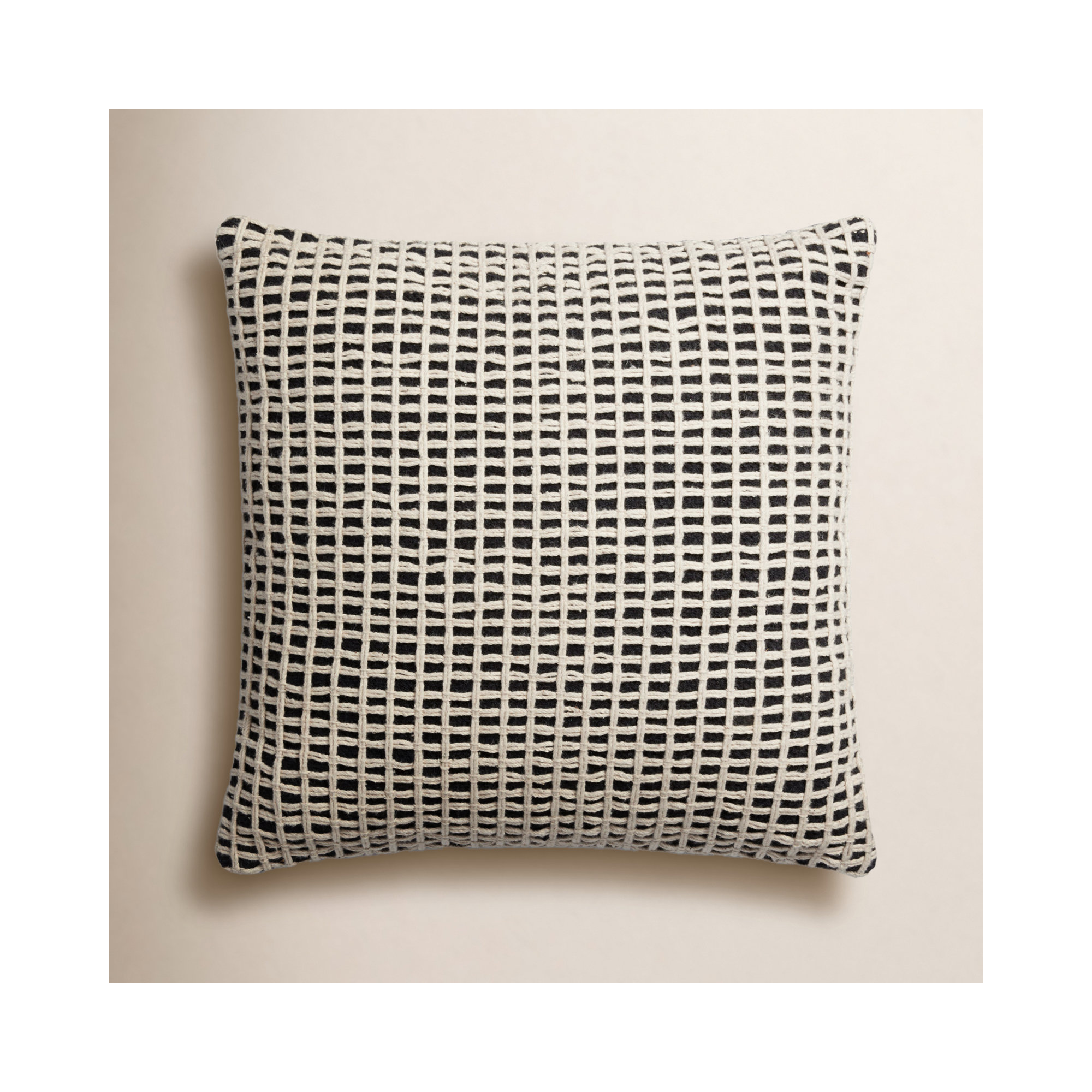 Strasbourg Plaid Cotton Throw Pillow, Polyester/Polyfill, Black/Ivory