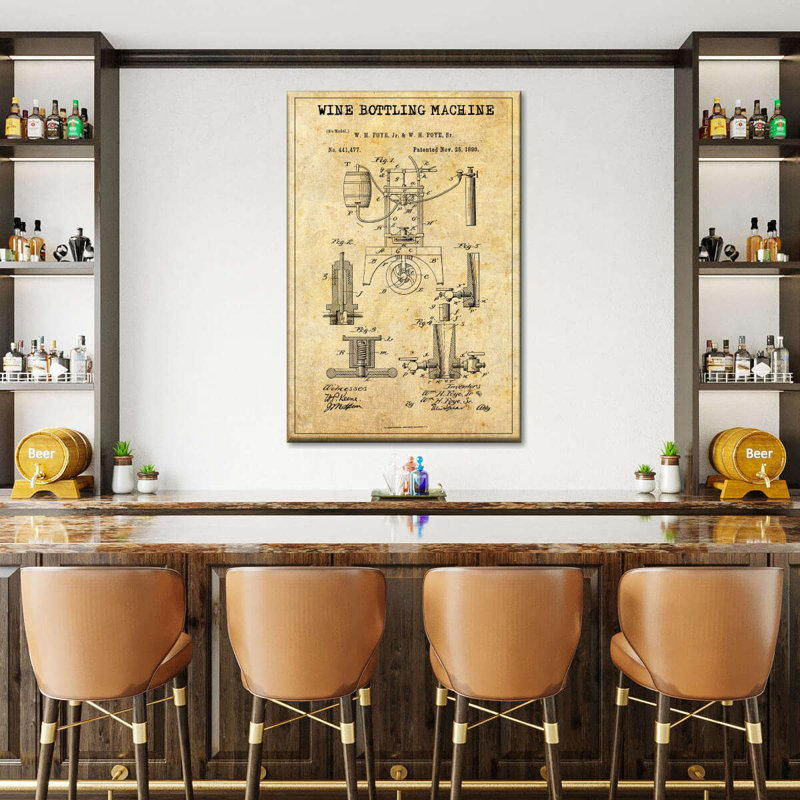 Machine à vin embouteillée brevetée sur toile, H 12 po x l 8 po x P 1 po