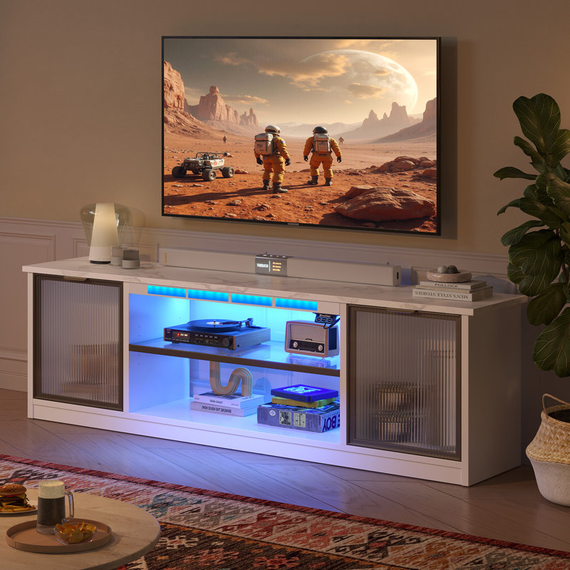 Inzel 57" LED TV Stand with Music Sync Light for TVs Up to 65" - Gaming TV Console with 2 Storage Cabinet and Adjustable Shelves