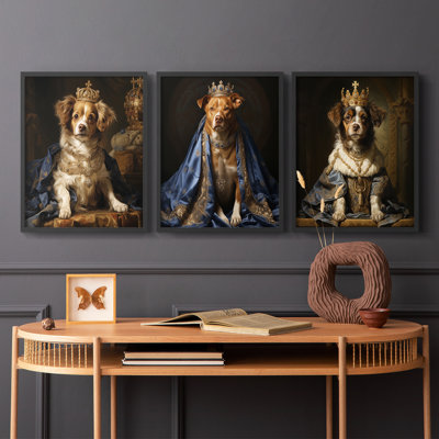 Royal Animals  Series  LVII  -Set Of 3 Framed Giclee Prints -Ready to Hang